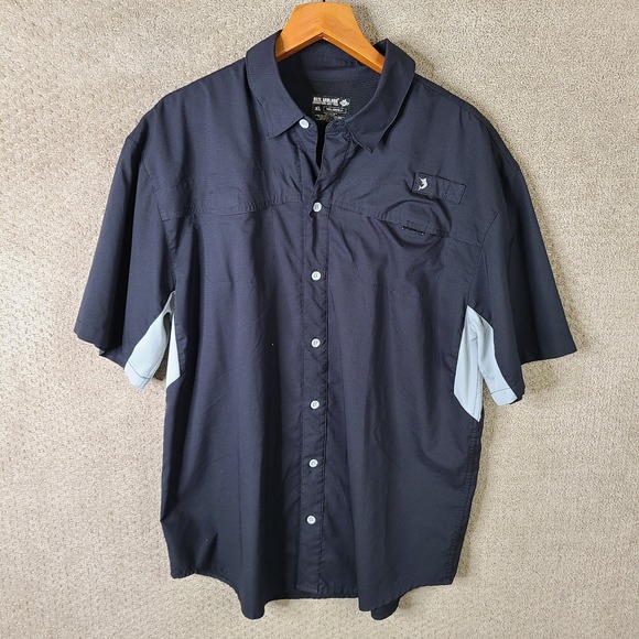 Reel‎ Legends Shirt Mens XL Black Button Down Mariner Polyester Fishing Vented - Picture 1 of 10